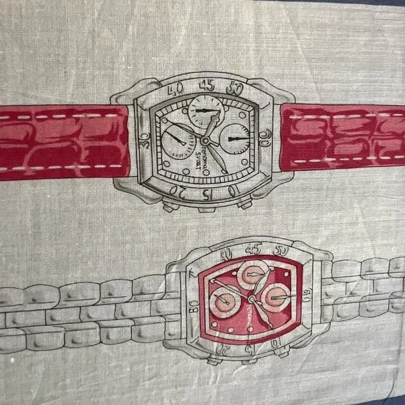 Renoma Paris Vintage Scarf Watches Table Oclock Eye Glass Print 21@x21” - Picture 4 of 11